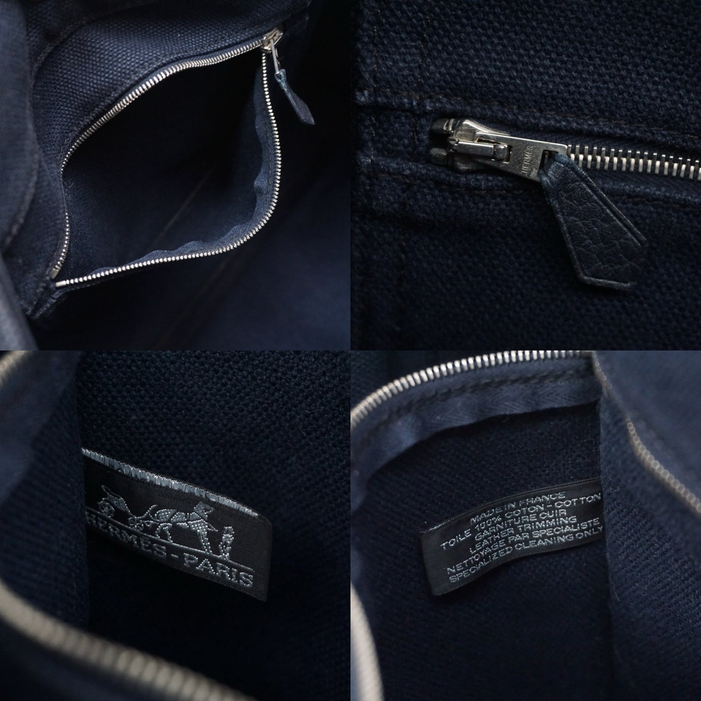 エルメス サックアーネ MM トート ハンドバッグ キャンバス レザー ダークネイビー B26H553