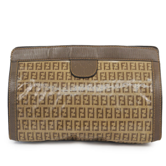 フェンディ ズッキーノ PVC コーティング キャンバス レザー クラッチ セカンドバッグ ブラウン FENDI SAS B26G930