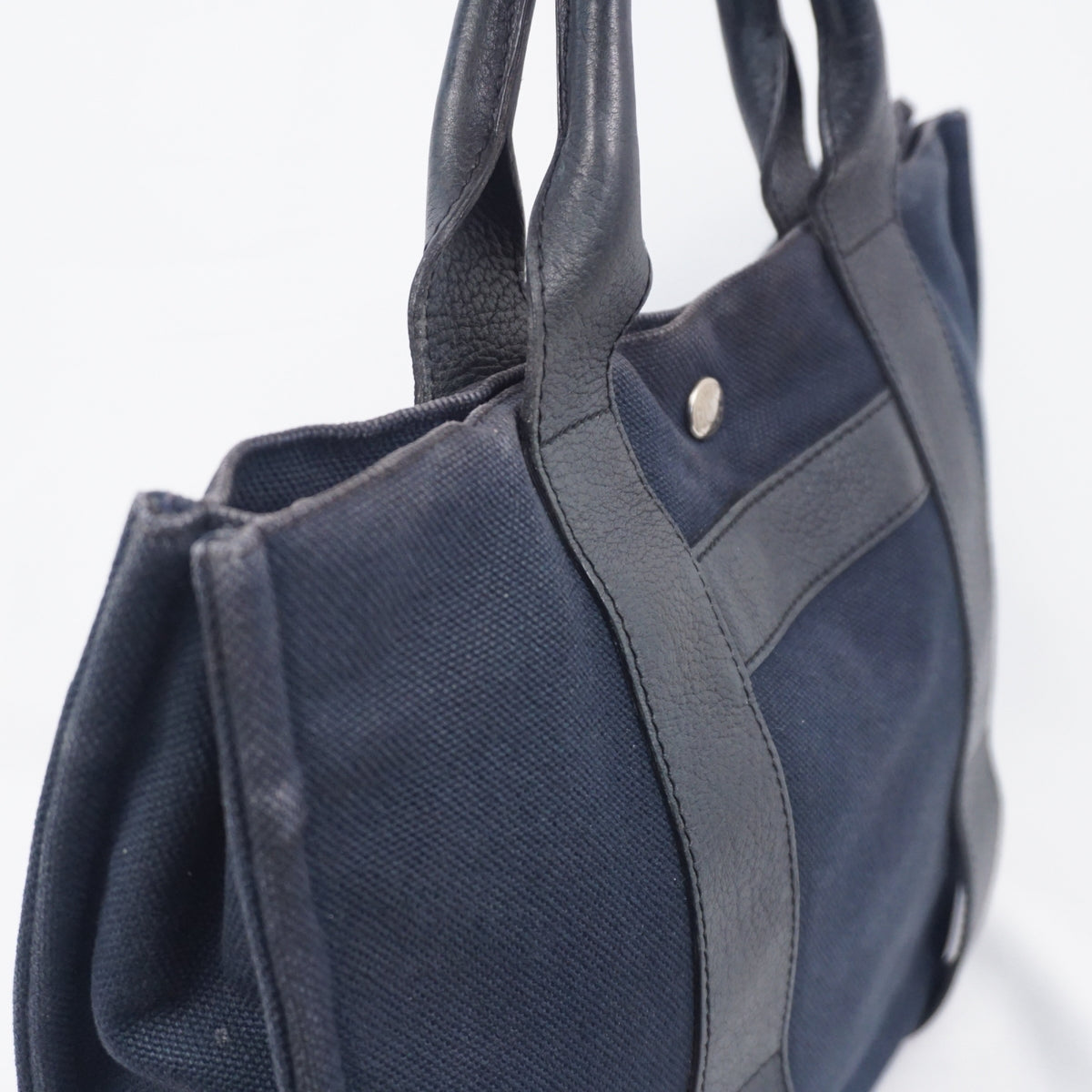 エルメス サックアーネ MM トート ハンドバッグ キャンバス レザー ダークネイビー B26H553